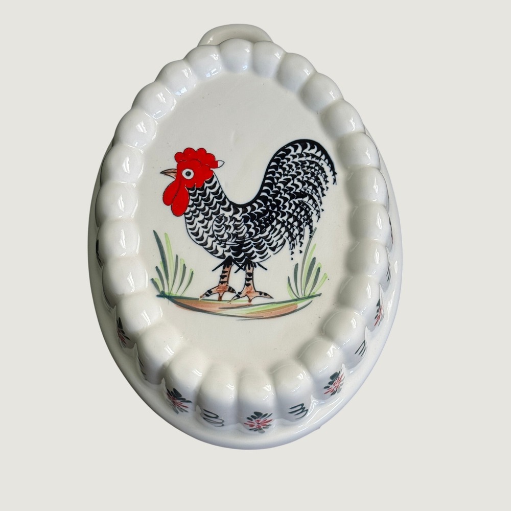 Vintage 1982 Enesco Ceramic Rooster Jelly Mold Scalloped Wall Decor